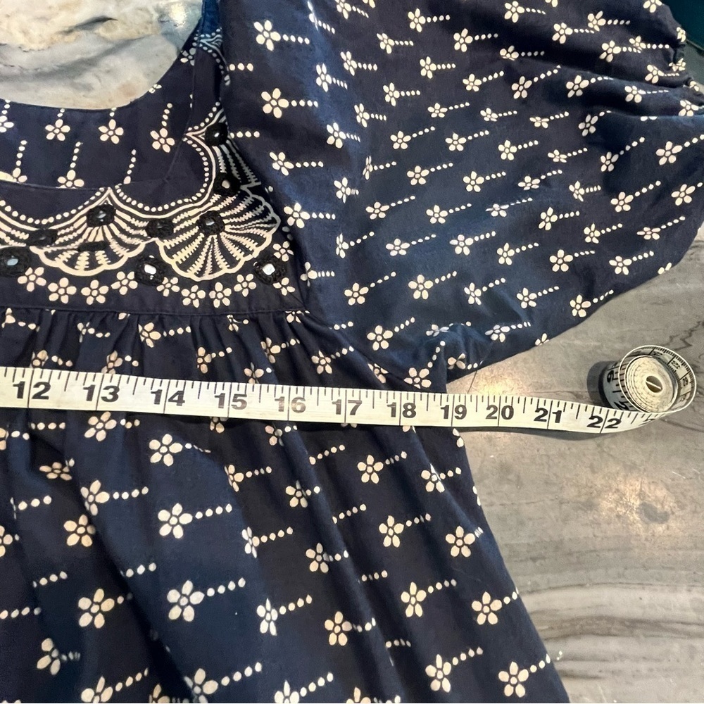 Vintage Romona Rull Collectible Cotton Muumuu Dress Blue Beige S/M - Picture 8 of 13